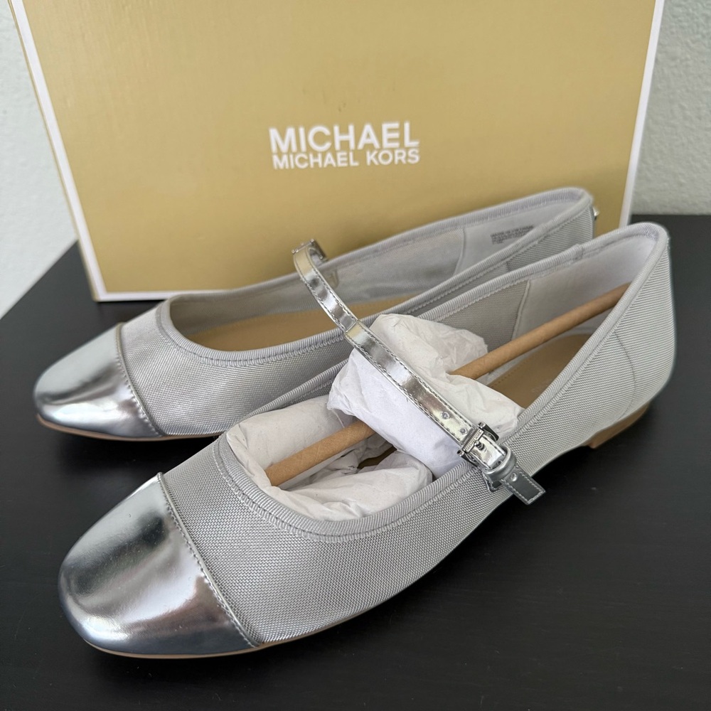 NEW Michael Kors Mary Jane Silver Metallic Ballet Flat